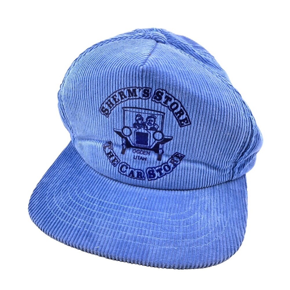 Vintage Corduroy Strapback Trucker Hat THE CAR STORE Sherm's Lt Blue Grandpacore